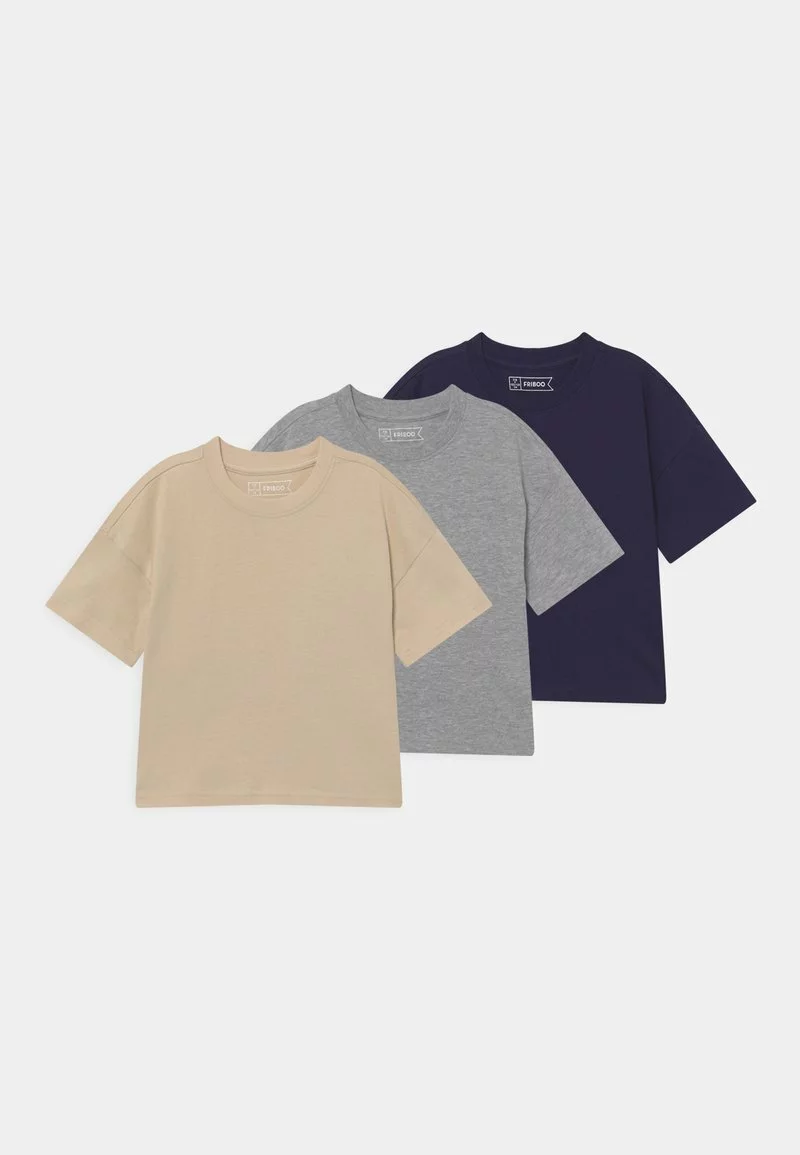 Friboo 3 PACK - T-Shirt Basic - Grey/dark Blue/tan, Kinder 3 Friboo 3 PACK - T-Shirt Basic - Grey/dark Blue/tan, Kinder
